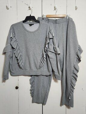 Ashley Sport Womens 22/24 2 Piece Gray Ruffled Sweatshirt Sweatpants Boho Set